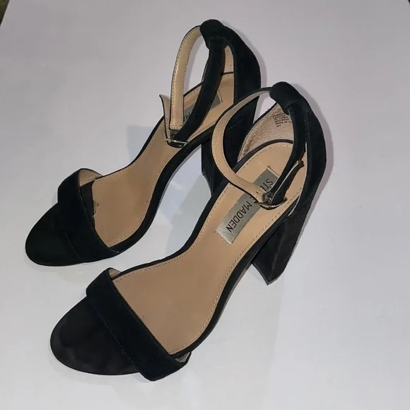 Steve Madden Carrson Black Suede Block Heels, size 7 Great Condition 1 flaw pic - Picture 2 of 14
